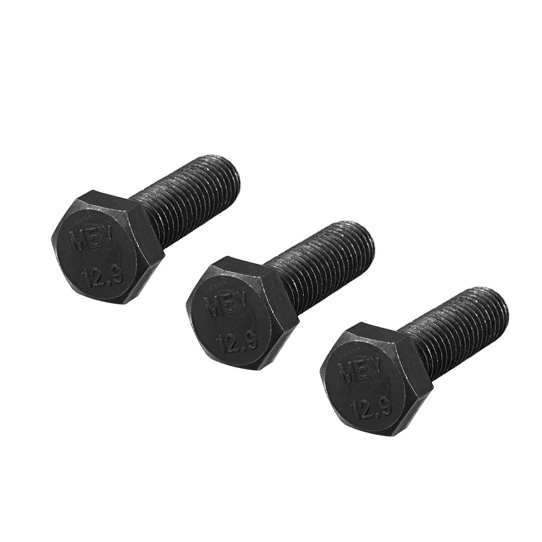 sourcing map M12x35mm vis tête Hex Vis gauche fixation acier carbone noir 3pc