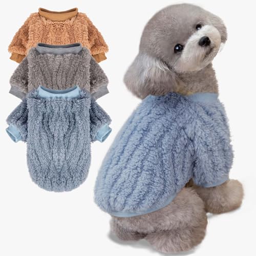 Image of FabriCastle Small Dog Sweaters, 3-Pack Dog & Cat Clothes, Ultra Soft and Warm Pet Jackets for Small Dogs Boy & Girl, Winter Pet Apparel Costumes, Puppy Outfits (Blue,Grey,Doe, X-Large)