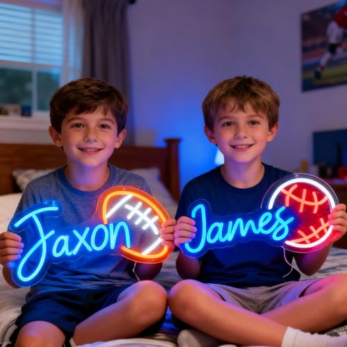 Custom Neon Name Sign Personalized with Football Baseball Soccer Basketball Pattern Sports Led Neon Lights for Bedroom Decor Man Cave Christmas Gift for Boys Girls Baseball Fans