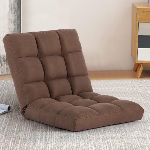 Image of YI DANICA Floor Chair with Back Support Folding Chair with 6 Adjustable Position, Padded Sleeper Bed, Floor Gaming Chair, Meditation Chair, Gaming Floor Chairs for Adults (Country Rustic, Brown)