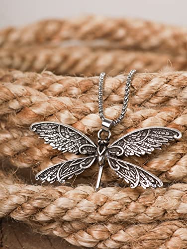 HAQUIL Dragonfly Necklace, Antique Dragonfly Pendant, Box Chain, Vintage Jewelry Gift for Women3