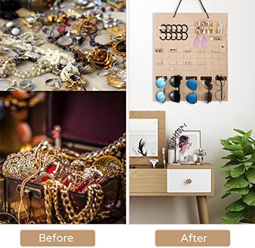 Hanging Jewelry Display Organizer Felt Sunglasses Storage Organizer Foldable Wall Hanging Organiser for Jewelry Earrings Rings Bracelets Necklaces Hair Accessories (40 x 50cm)