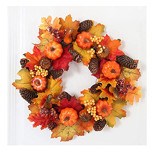 Couronne d'automne de récolte artificielle avec citrouille et feuilles érable