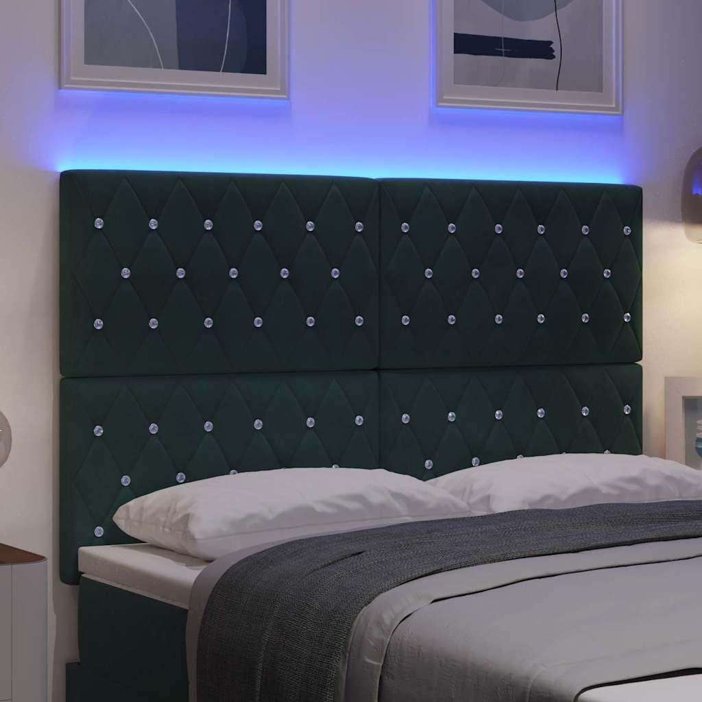 Cabecero de cama LED de 144 cm, color verde oscuro, RGB, altura regulable, 118/128 cm, madera maciza de pino tapizado, panel de pared para jóvenes y adultos