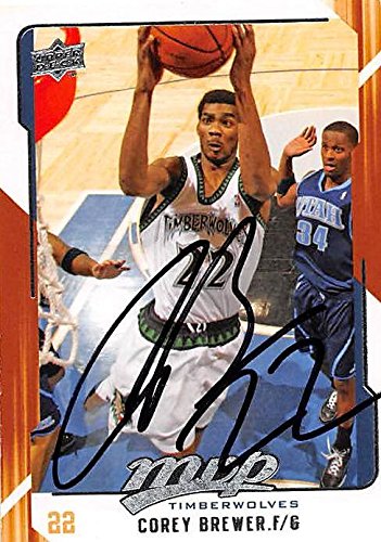 Sports Memorabilia Autograph Warehouse 245495 Corey Brewer Autographed Basketball Card - Minnesota Timberwolves 2008 Upper Deck MVP - No. 92