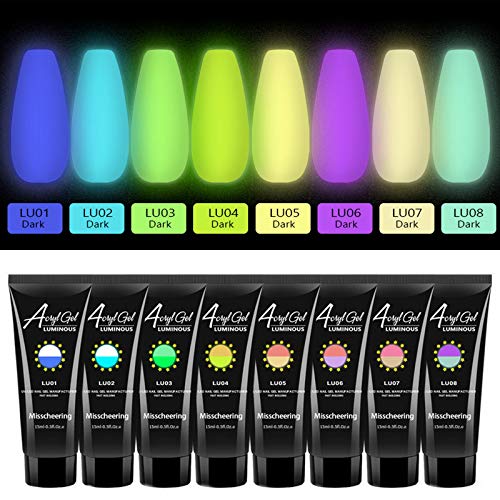 anmas rucci Glow in The Dark,8PCS Gel Polish Set Black Gel Nail Polish Nail Gel Polish Gel Nail Polish, Shiny Luminous Extension Glue Glitter Powder Kit