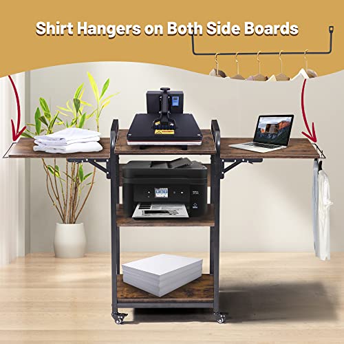 Bettahome Heat Press Table Transfer Sublimation Cart Stand, 3 Level Shelving With Rolling Wheels, Heavy Duty Accessory, Rustic Brown Bt002 #TOP1