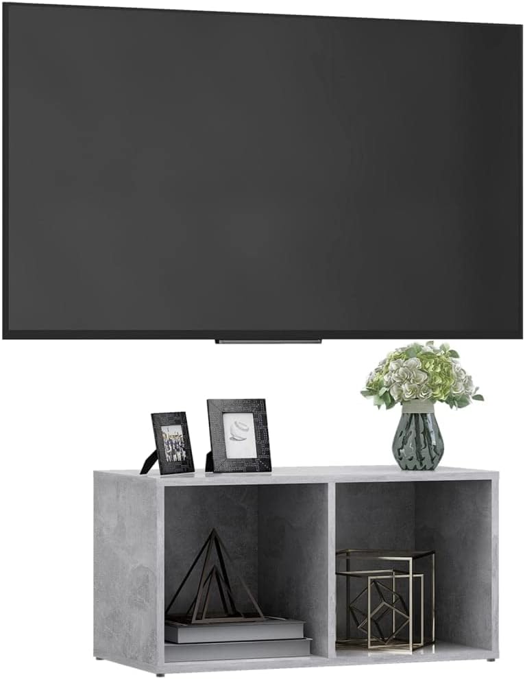 Modern Concrete Grey TV Cabinet 28.3 x 13.8 x 14.4 in Engineered Wood Entertainment Center with Adjustable Shelves, Compact Media Console for Living Room Bedroom Office