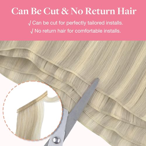 Image of GOO GOO Genius Weft Hair Extensions Human Hair, Sew In Weft Extensions, Seamless Blend & No Bulk Flat, Natural Volume for Women, 17A /60A Ash Blonde Highlighted Platinum Blonde 14 Inch 50g
