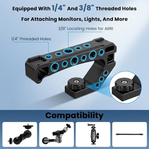 Image of ZORBES Aluminum Alloy Cold Shoe Camera Handle, CNC Metal Top Handle with 1 /4'' & 3 /8'' Threaded Holes, Multi-Mount Rig Grip for DSLR Mirrorless Camera Cage, for Video Recording & Vlogging