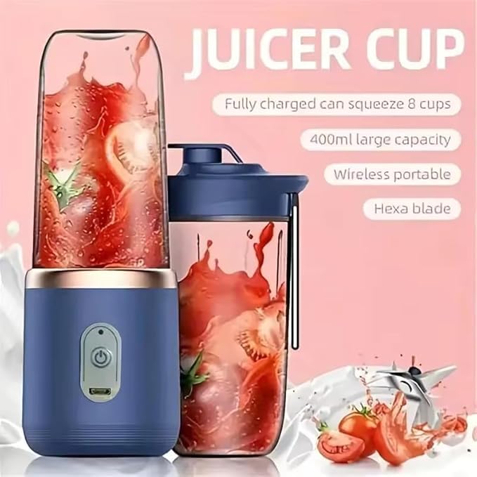 Image of Portable Juicer with Shaker Juicer, Safety Sensor 6 Blade USB Rechargeable Blender Bottle Machine for Fruit Blender, Protein Shaker Bottle, Sports, Travel, Gym (Multicolor)