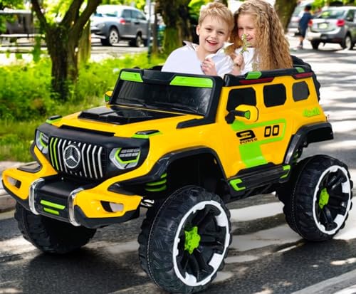 Image of Driving EV Cars for 1, 2, 3, 4, 5, 6 Years | Remote + Steering + Mobile App Control | Kids Jeeps (Big Size Jeep [2-10 Years], Yellow)