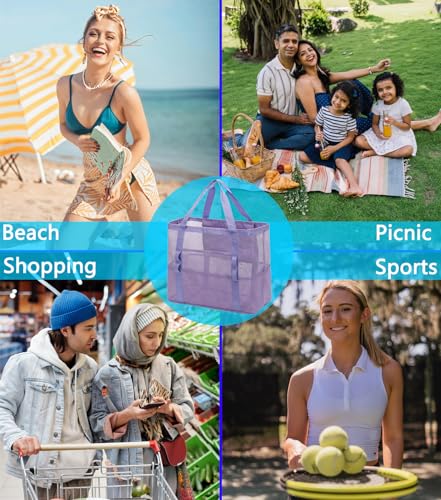 Image of Fammart Large Mesh Beach Bag for Women, Oversized Beach tote Swim Pool Bag