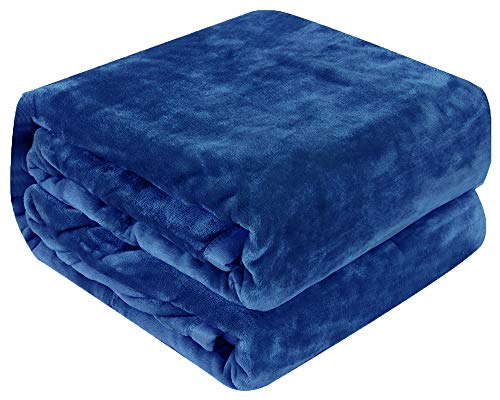 Luxury Collection Microplush Flannel Fleece Blanket | Ultra Soft 380 GSM Lightweight All-Season Anti-Static Throw/Blanket for Sofa Couch Bed (Queen (78'' x 90''), Navy Blue)