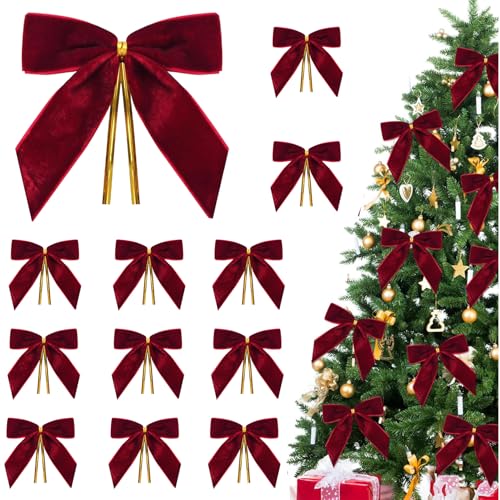 Schleifen Weihnachtsbaum Deko | Rote Schleifen Weihnachten, 12er...