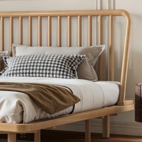Image of Bellemave King Size Bamboo Bed Frame with Slatted Slanted Headboard,Natural