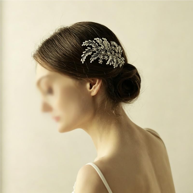 Hand‑woven Tube Bead Bridal Hair Comb Headpiece image 3