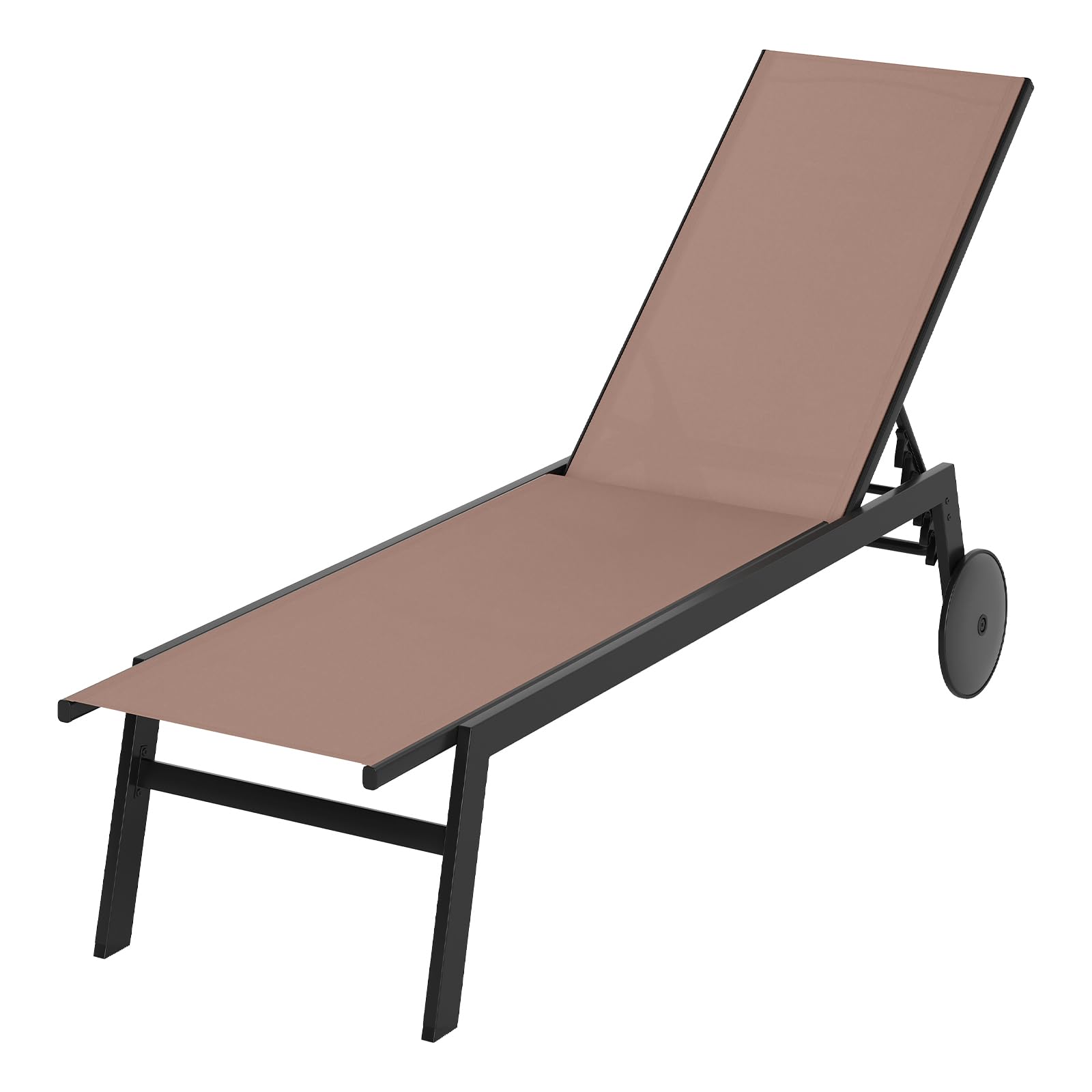 GIANTEX Juego de 1/2 Tumbonas de Jardín con Ruedas, Silla Reclinable de Metal con Respaldo Ajustable en 6 Posiciones, Tejido Transpirable, Tumbona para Piscina, Playa, Balcón (1, Marrón)