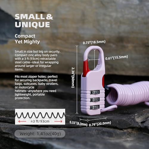 UP Security Travel Locks Cable Retractable, Mini Snowboard Lock with Combination, Small Padlock Combination with Wire for Luggage, Backpack, Suitcase, Stroller, Ski Gear, Motorcycle Helmet Anti Theft by UP Security - Used condition - Image 2