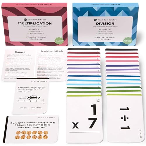 Award-Winning Math Flash Cards – 152 Multiplication & Division Facts (1–12) – 2 Facts Per Card with Visual Aids – Bonus Word Problems, Games & Durable Cardstock – Grades 2–6