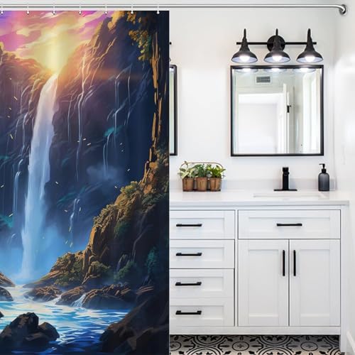 Rideau de douche paysage en polyester noble lavable pour baignoire - 5
