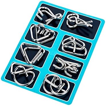 Holzsammlung Metal Wire Puzzle Ring Brain Teaser Classical Intellectual Puzzles Game Magic Trick Toy Gift for Kids Students Adults Challenge - IQ Test Disentanglement Set of 8#01