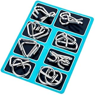 Holzsammlung Metal Wire Puzzle Ring Brain Teaser Classical Intellectual Puzzles Game Magic Trick Toy Gift for Kids Students Adults Challenge - IQ Test Disentanglement Set of 8#01
