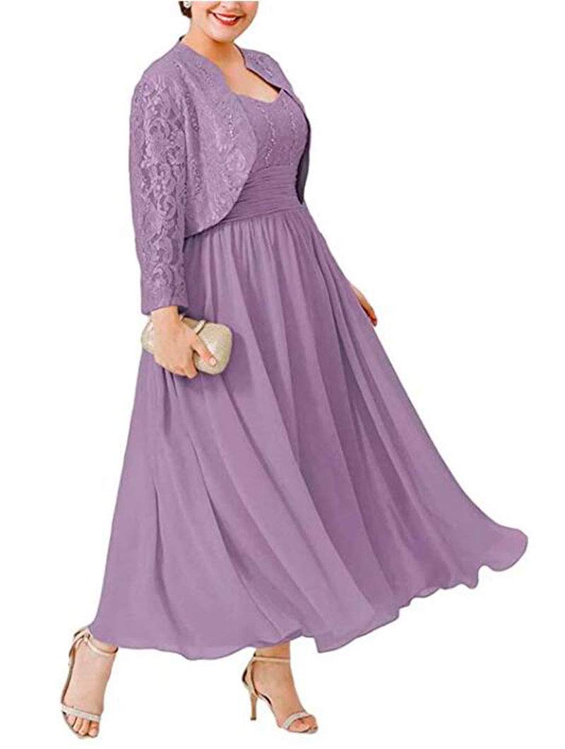 Botong Women's Light Purple Chiffon Mother Of The Bride Dress Plus Size Lace Applique Outfits For Prom Evening Gowns Dress Uk20