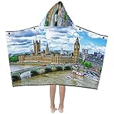 Soft Bath Towels Kids Big Ben London Palace of Westminster Bridge River Kids Hooded Blanket Bath Towels Throw Wrap for Toddler Child Girl Boy Home Travel Sleep Bath Towel Sets for Girls