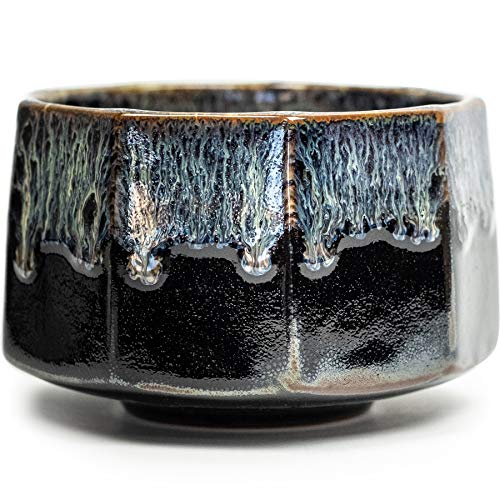 Traditional Japanese Matcha Tea Pottery Bowl Gift Box Black Ceramic Ceremonial Chawan Cup Handcrafted Large Macha Drinking Mug Authentic Shape
