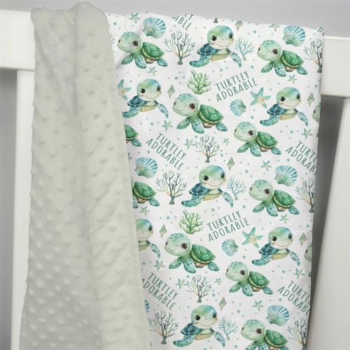 Image of Mink Baby Boy Girl Blankets Under the Sea Animal Turtle, Ocean Creature Marine Lift Double Layer Dotted Backing Receiving Swaddle, Newborn Infant Toddler Nursery Crib Bedding Shower Gift 30x40