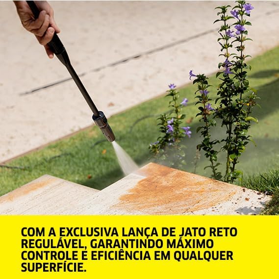 The adjustable spray lance in action, cleaning stone steps.