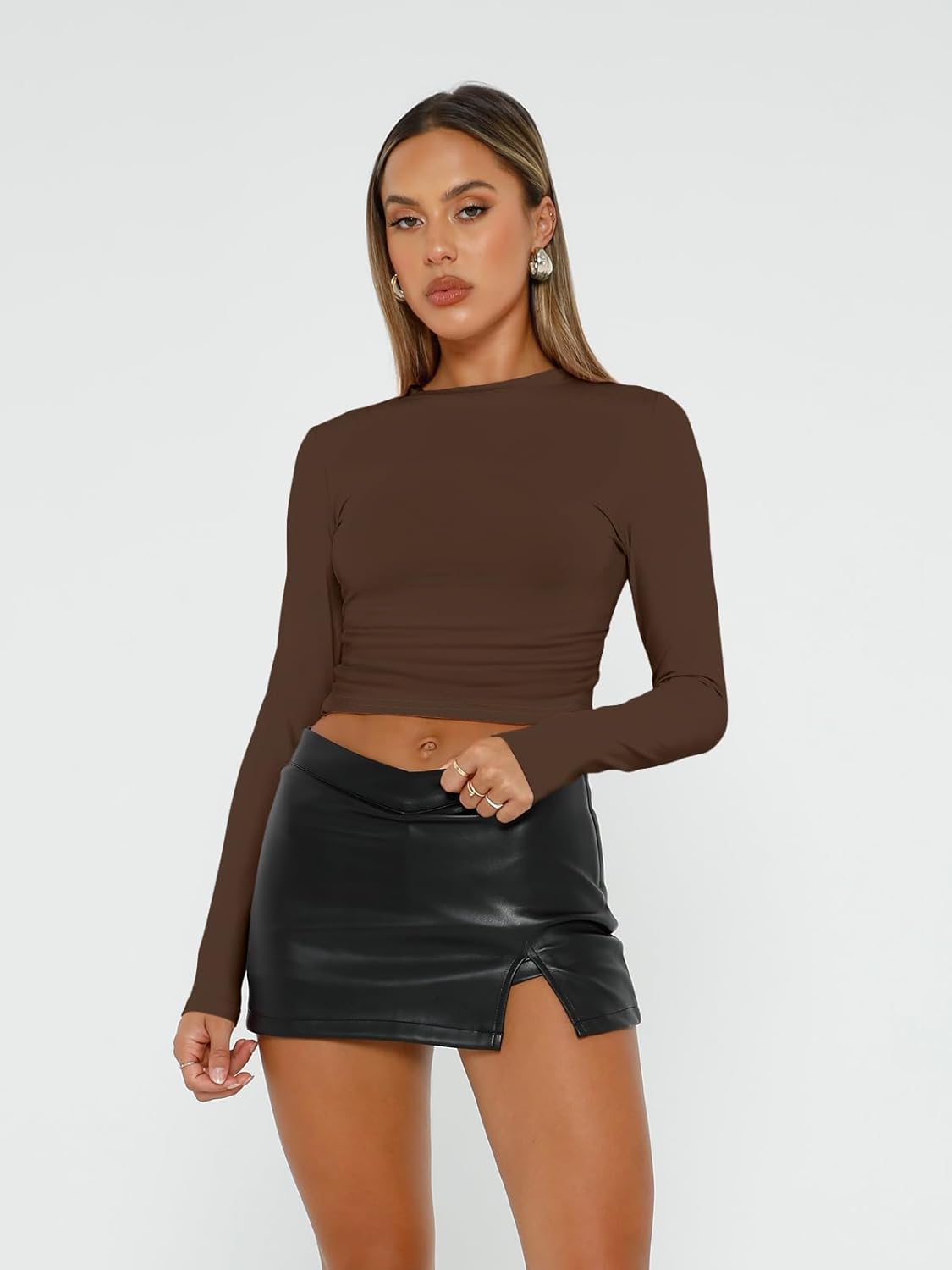 AUTOMET 3-Pack Women's Long Sleeve Crop Tops - Basic Fitted T-Shirts Set - Image 2