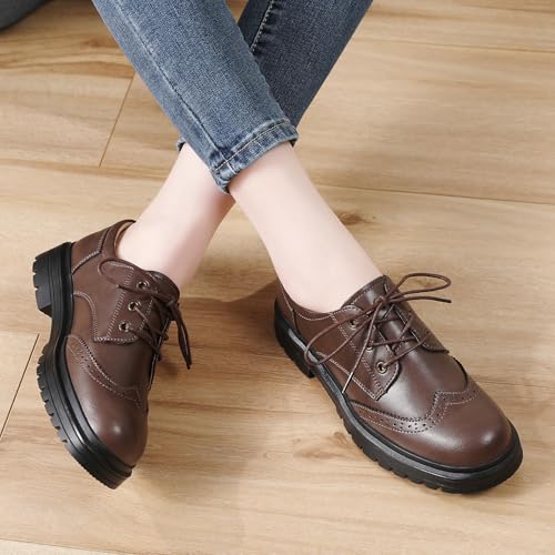Image of Women's Oxford Shoes Classic Brogue-Style Platform Casual School Dress Shoes