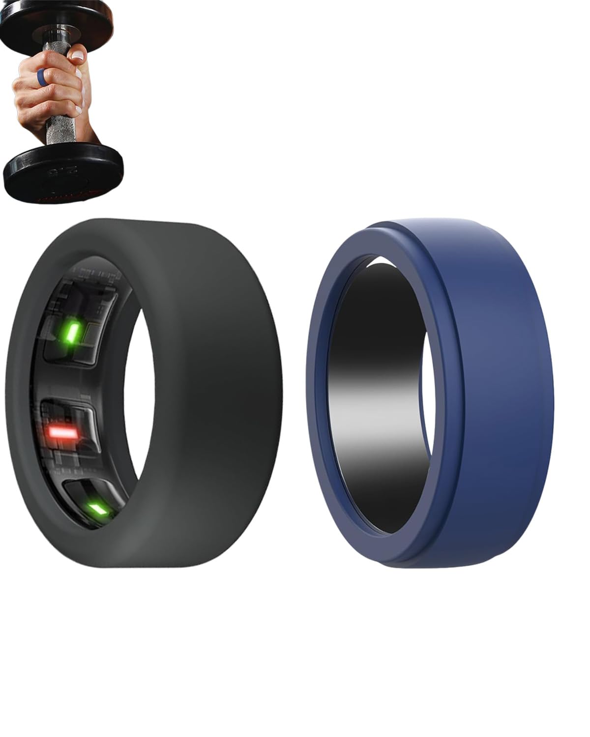 INOCEAN 2 Pcs Ring, Ring Cover, Smart Ring Protector Sleeve Accessories Silicone Ring Cover Working Out Accessories Men Women-M for 11 12 13 14(Blue+Black)-image-17