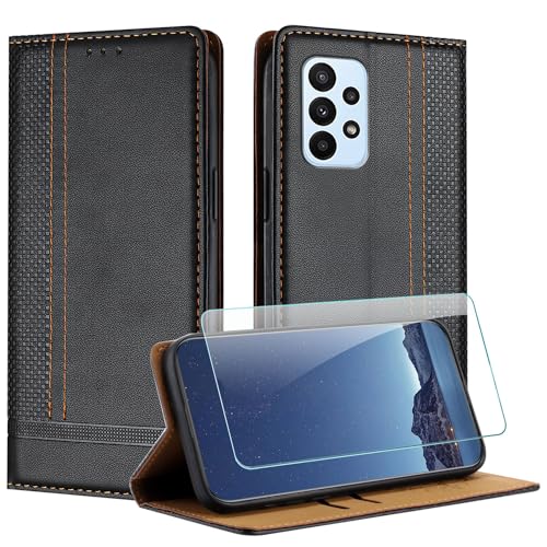 JayModCase Case for Samsung Galaxy A23/M13 4G/M23/F23 5G with 1 Pack Screen Protector, PU Leather Flip Magnetic Buckle Wallet Cover with Card Slots Kickstand Compatible with Samsung M13 4G - Black