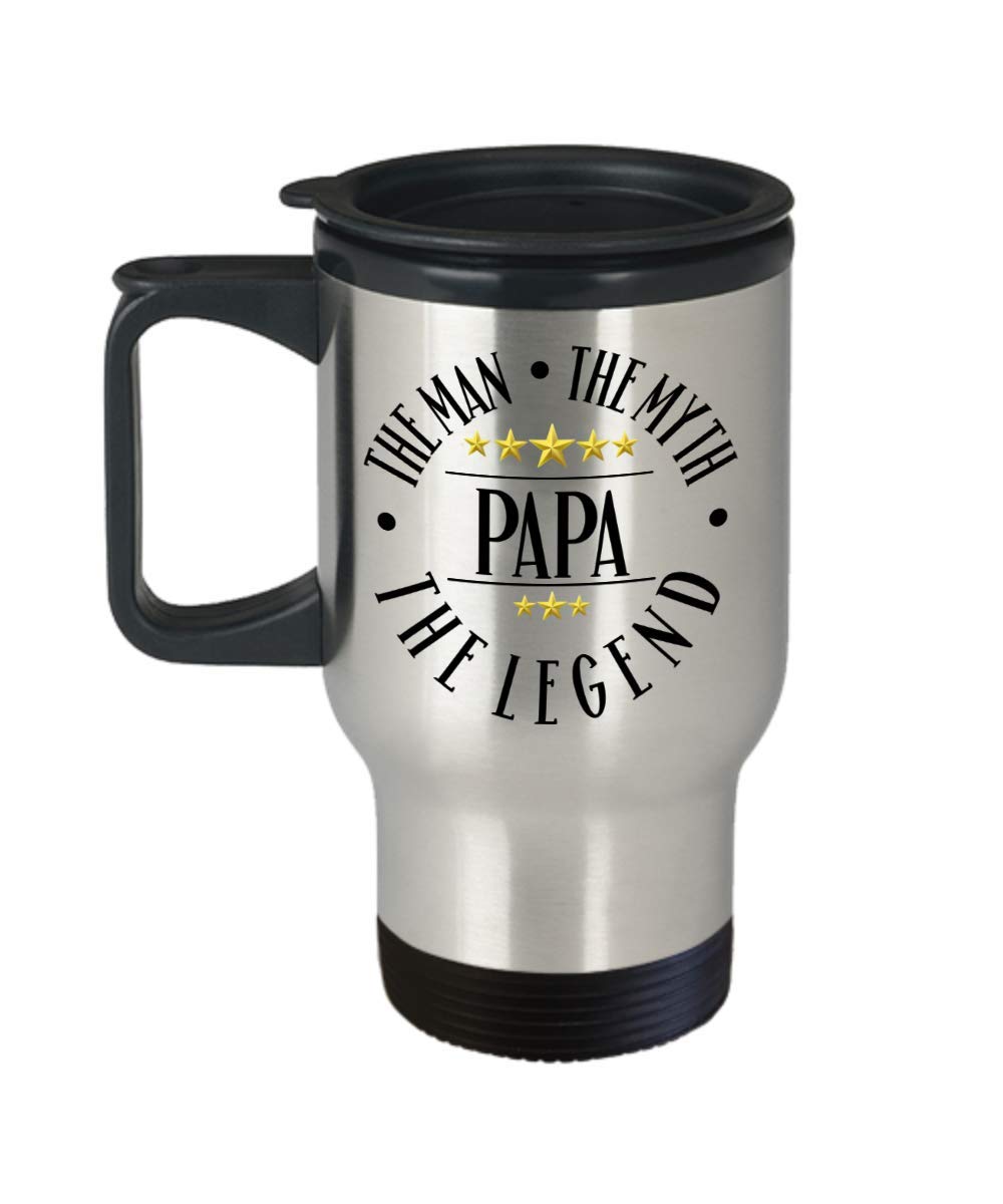 Papa Travel Mug for Grandpa Man Myth Legend Funny 14 oz Stainless Steel Coffee Cup