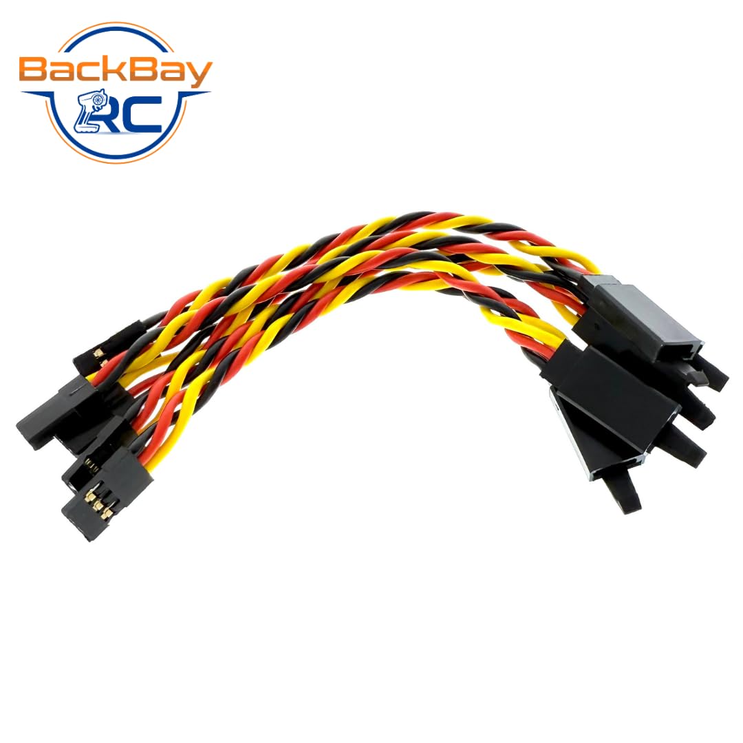 BackBayRC - Extensión servo universal de 4 pulgadas, 20 AWG macho/hembra con clip, paquete de 5