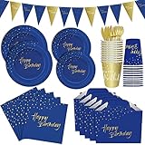 🎉 Uso generalizado: nuestro juego de vajilla de papel está especialmente diseñado para fiestas de cumpleaños, con fuentes de feliz cumpleaños impresas en los platos y vasos de papel, lo que brinda un fuerte ambiente de cumpleaños a su fiesta. También es adecuado para fiestas temáticas de varios colores, como fiestas temáticas azules, rosas, blancas y negras.