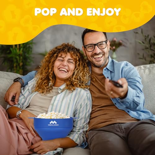 Image of The Original Mindful Design Collapsible Microwave Popcorn Popper - Silicone Bowl, BPA-Free & Dishwasher Safe (Blue)
