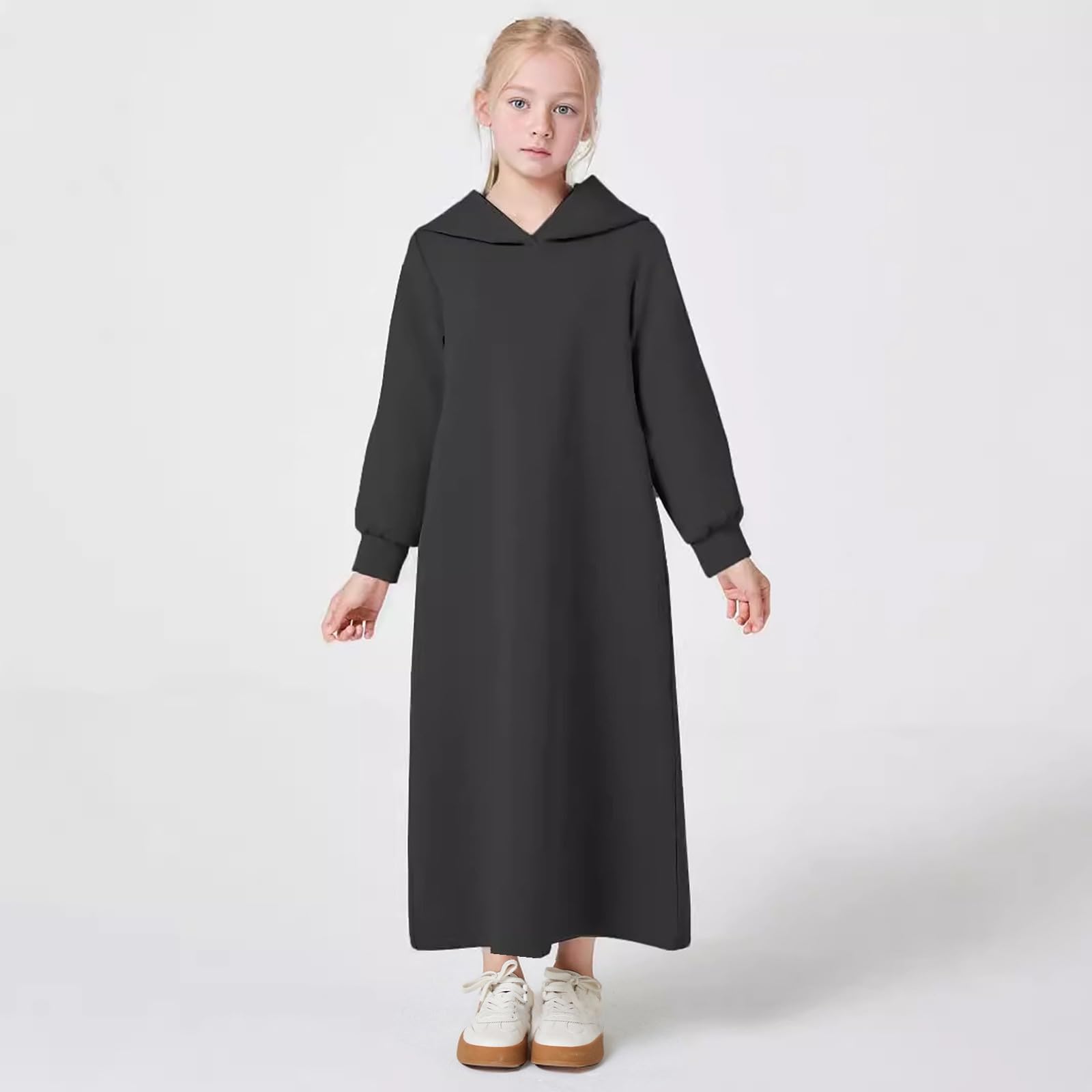 Generisch Abaya Mädchen Kapuze Langarm Bestickt Kaftan Robe mit Reißverschluss Gebetskleidung Herbst Winter Warm Gebetskleid Abaya