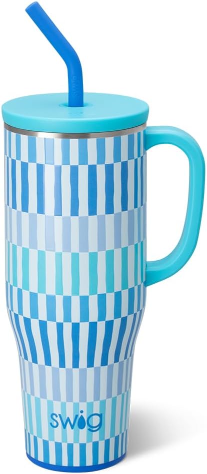 Swig Life 40oz Mega Mug, 40oz Tumbler with Handle and Straw, Extra Large Insulated Tumblers, Cup Holder Friendly Travel Mug (Glacier Stripe)