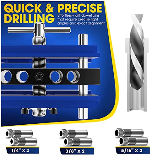 TRAVEANT Self Centering Dowel Jig kit, Drill Guide Bushings Set, Wood Working Tools Drill and Accessories, Adjustable Width Drilling Guide Power Tool Accessory Jigs Tools for Men (Klein Blue) - Thumbnail 3