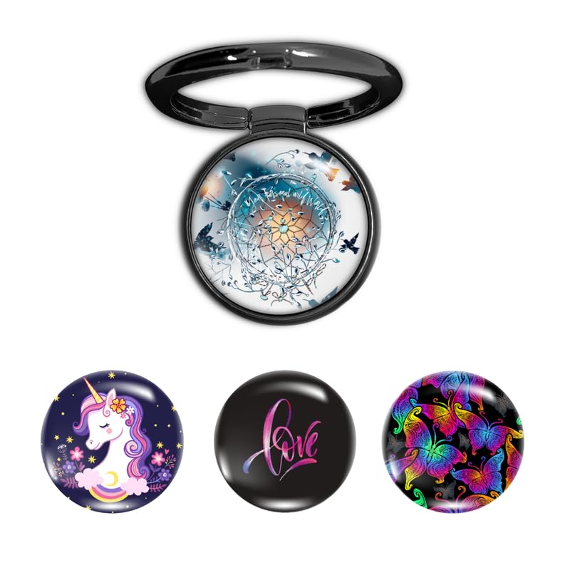 Image of 4-in-1 Metallic Mobile Back Ring Holder | Strong Grip for Phone & Back Cover | 4 3D Logo Magnets | 360 Adjustable Stand
