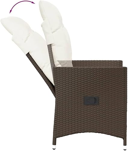 Miniatura 5 de 3 Piece Patio Furniture Set, Brown PE Rattan Bistro Set with Reclining Chairs, Cream Cushions & 17.7" Table, All-Weather Outdoor Seating for Garden,