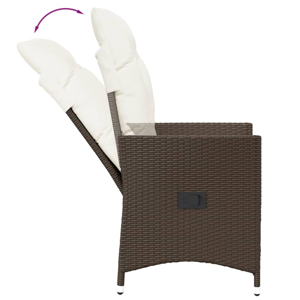 2 poltrone da giardino con cuscino, regolabili, colore marrone, in polyrattan, per giardino e terrazza