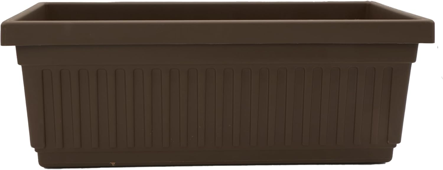 The HC Companies 30 Inch Venetian Rectangular Window Planter Box - Lightweight Plastic Indoor Outdoor Plant Pot with Drainage for Windowsill, Herbs, Flowers, Chocolate