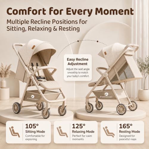 Image of StarAndDaisy Stroller for Baby, Foldable Baby Stroller with Reversible Seat, 3 Recline Positions, 5-Point Safety Harness, Adjustable Footrest, Large Canopy & Storage Basket