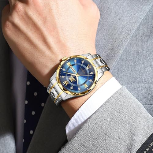 Image of OPK Watches for Men Diamond Roman Analog Mens Watches Waterproof Large Stainless Steel Men Wrist Watch Business Father Gift Watch Blue