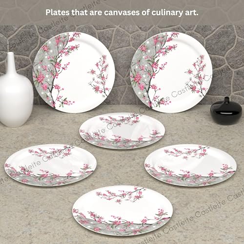 Image of Castleite Piccolo Melamine Dinner Plates Set of 6 - Full Size 11', Break Resistant, Round Designer Plate for Eating or Serving in Home, Kitchen Use or Cafe, Stainless (Rouge Blush)